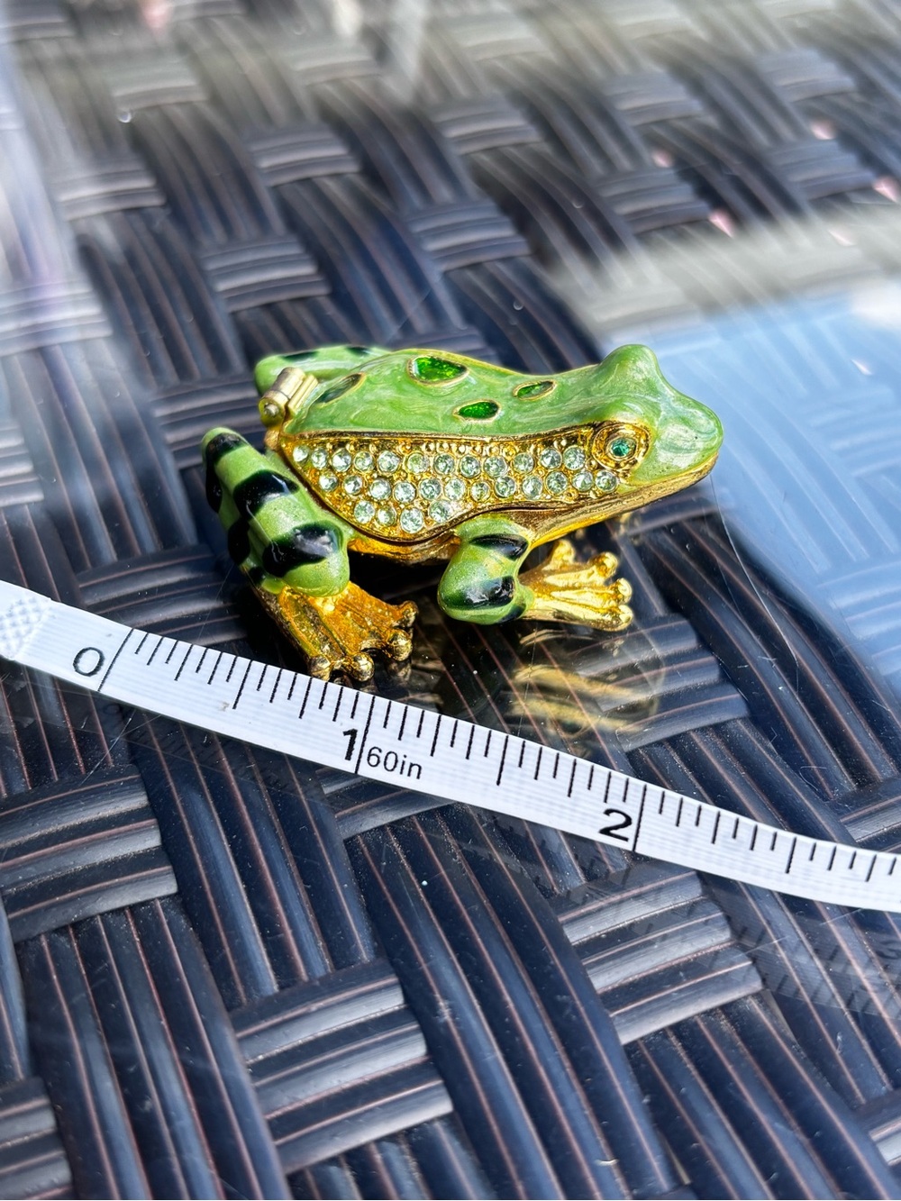 Green and Gold Frog Trinket Box Jewelry Holder